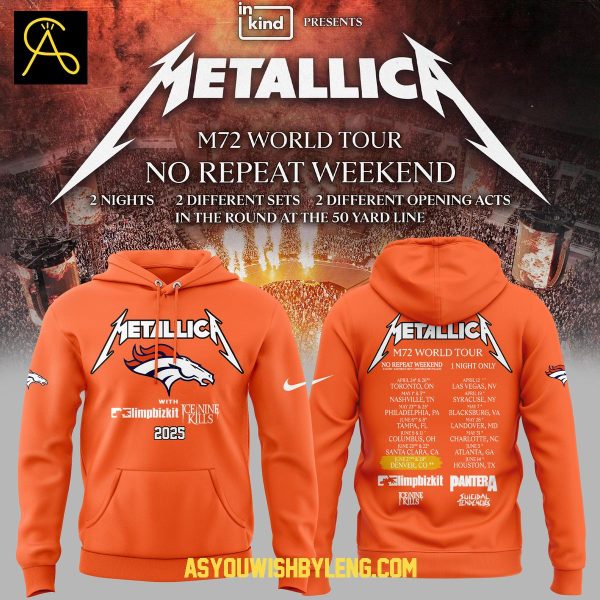 Denver Broncos Orange 2025 M72 World Tour Metallic Hoodie T-Shirt