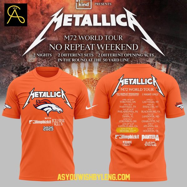 Denver Broncos Orange 2025 M72 World Tour Metallic Hoodie T-Shirt