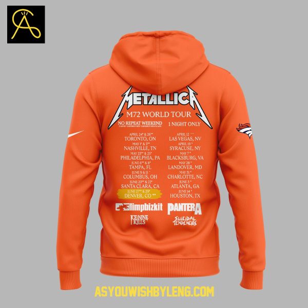 Denver Broncos Orange 2025 M72 World Tour Metallic Hoodie T-Shirt