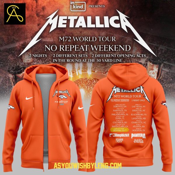 Denver Broncos Orange 2025 M72 World Tour Metallic Hoodie T-Shirt