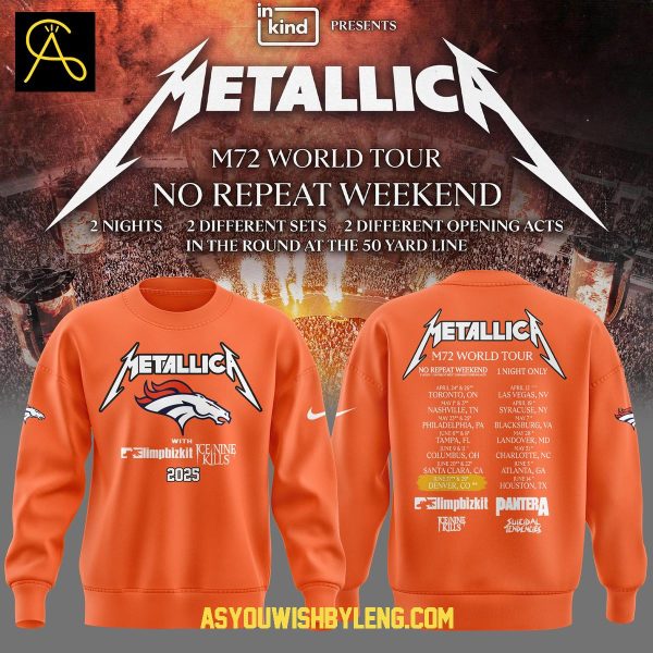 Denver Broncos Orange 2025 M72 World Tour Metallic Hoodie T-Shirt