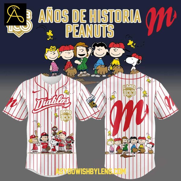 Diablos Rojos del México Snoopy Peanuts 100 Years Of History Baseball Jersey