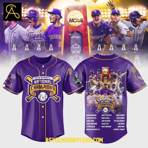LSU Tigers 2025 NCAA Baseball College World Series Champions Baseball Jersey