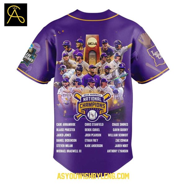 LSU Tigers 2025 NCAA Baseball College World Series Champions Baseball Jersey