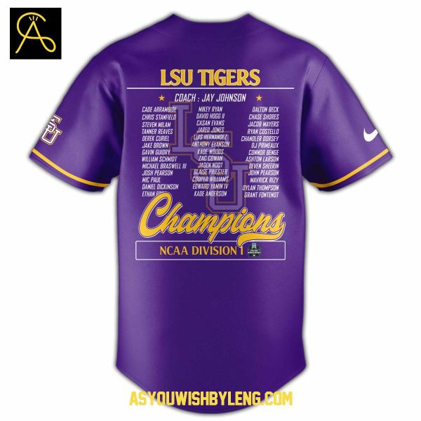 LSU Tigers NCAA Division Baseball Champion 2025 Baseball Jersey