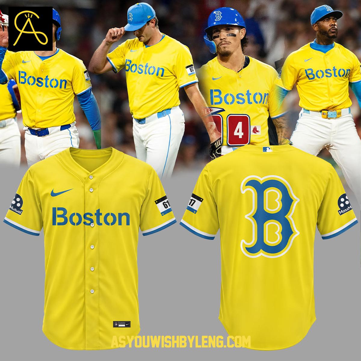 Boston Red Sox Yellow Light Blue City Connect Baseball Jersey Boston Red Sox Yellow Light Blue City Connect Baseball Jersey