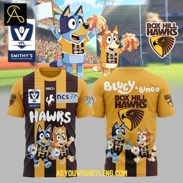 Box Hill Hawks Celebrating Bluey Bingo 2025 Hoodie T-Shirt