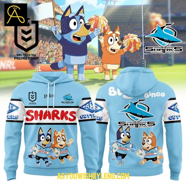 Cronulla Sharks Bluey And Bingo 2025 Heeler Family Hoodie T-Shirt