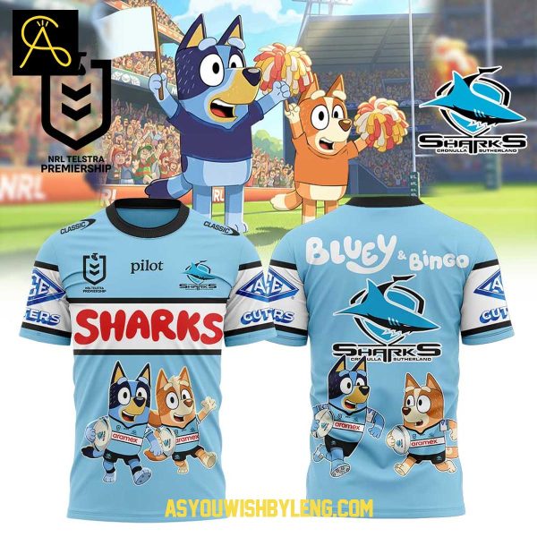 Cronulla Sharks Bluey And Bingo 2025 Heeler Family Hoodie T-Shirt