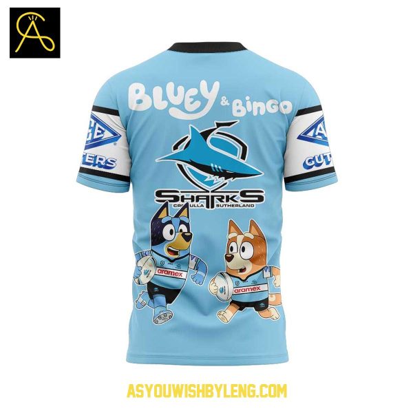 Cronulla Sharks Bluey And Bingo 2025 Heeler Family Hoodie T-Shirt