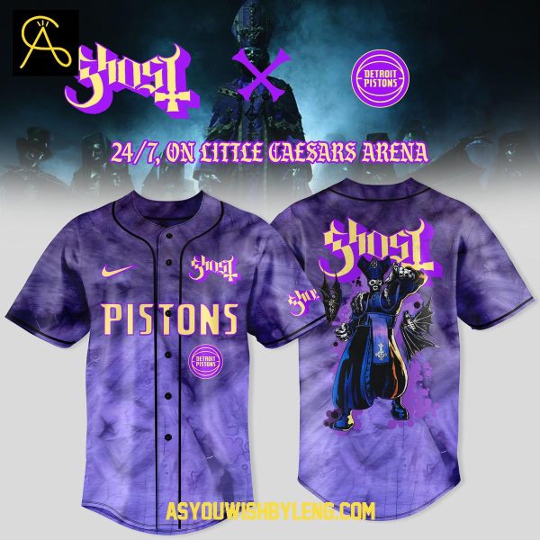 Detroit Pistons Ghost 2025 World Tour Celebration Baseball Jersey