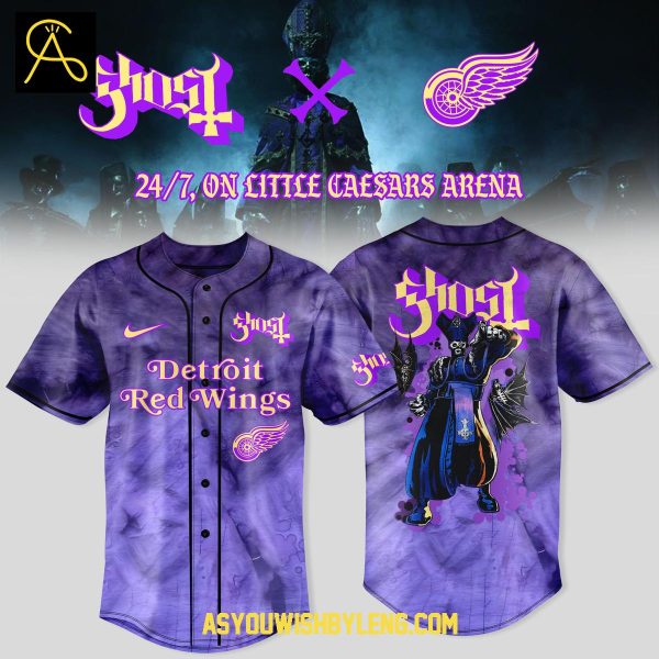 Detroit Red Wings Ghost 2025 World Tour Celebration Baseball Jersey