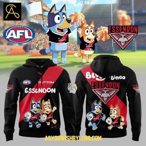 Essendon Bluey And Bingo Heeler Family Rugby Hoodie T-Shirt