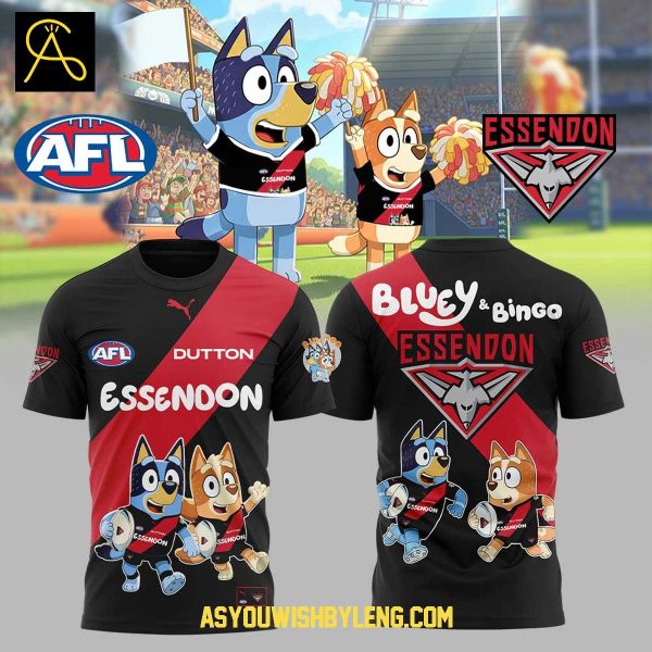 Essendon Bluey And Bingo Heeler Family Rugby Hoodie T-Shirt