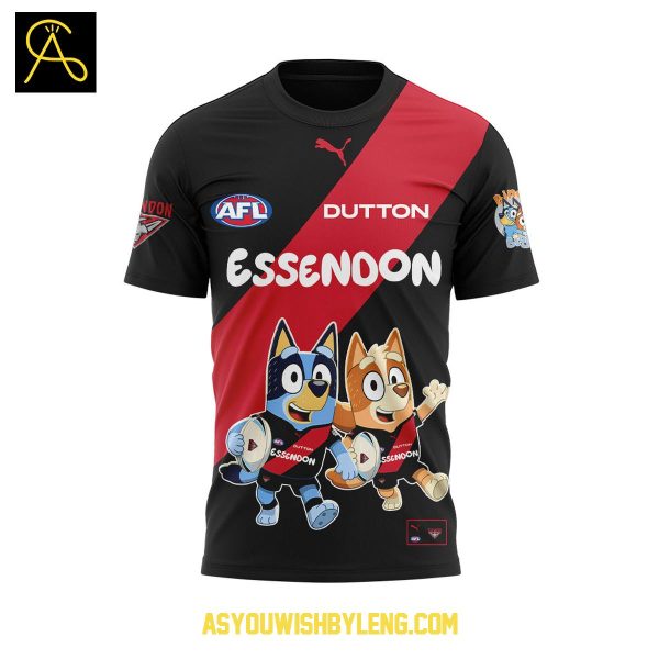 Essendon Bluey And Bingo Heeler Family Rugby Hoodie T-Shirt