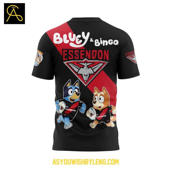 Essendon Bluey And Bingo Heeler Family Rugby Hoodie T-Shirt