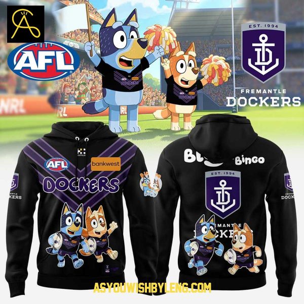 Fremantle Dockers Bluey And Bingo 2025 Heeler Family Hoodie T-Shirt