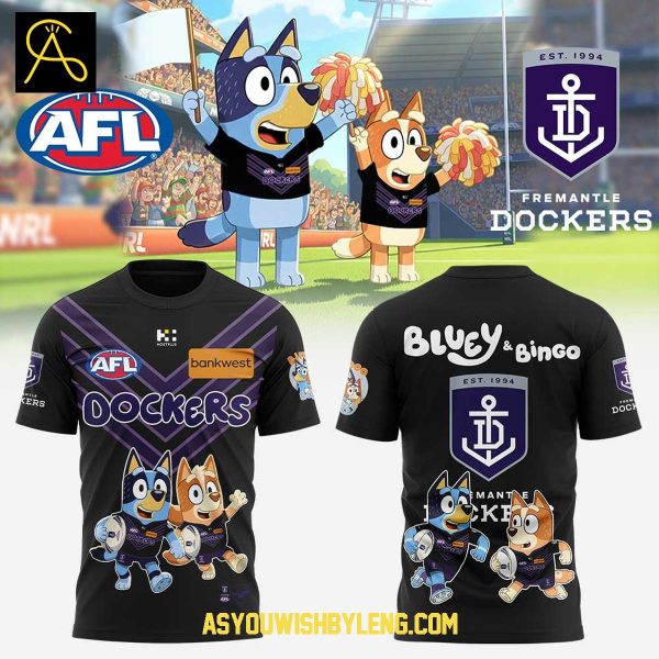 Fremantle Dockers Bluey And Bingo 2025 Heeler Family Hoodie T-Shirt