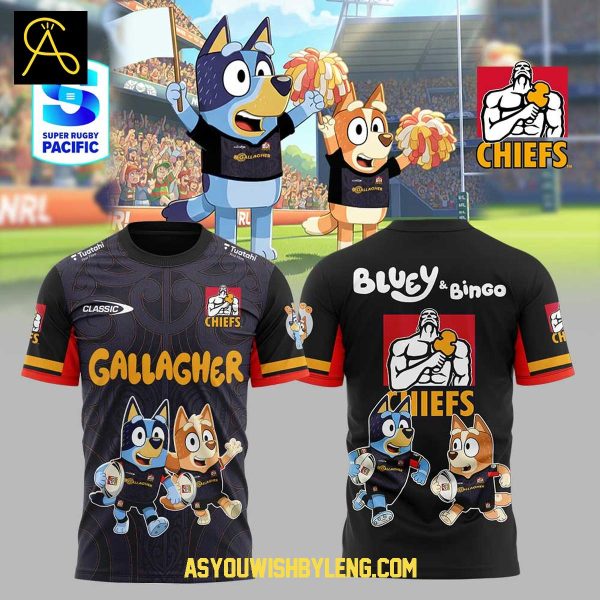 Gallagher Chiefs Bluey Heeler And Bingo 2025 Rugby Hoodie T-Shirt
