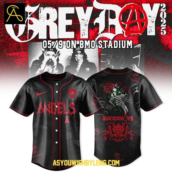 Los Angeles Angels Celebrating $uicideboy$ Grey Day 2025 Tour Baseball Jersey