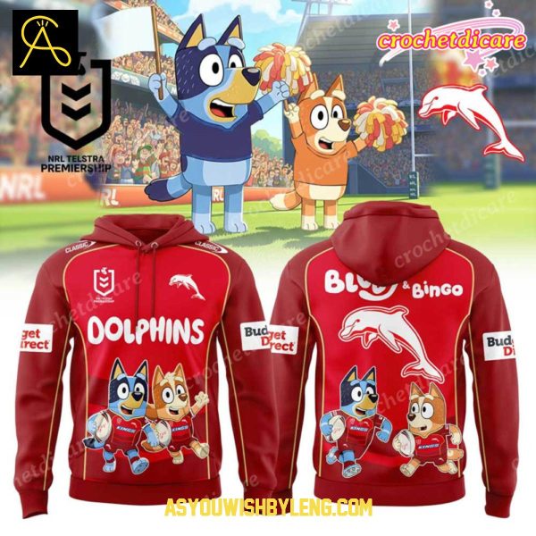 NRL Dolphins Bluey And Bingo Heeler Family Rugby Hoodie T-Shirt