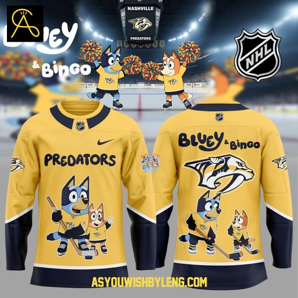 Nashville Predators Bluey Heeler And Bingo 2025 Hockey Jersey