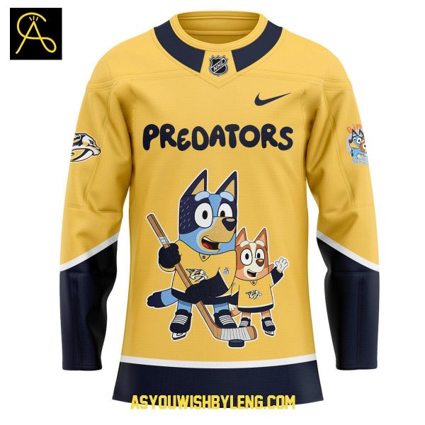 Nashville Predators Bluey Heeler And Bingo 2025 Hockey Jersey