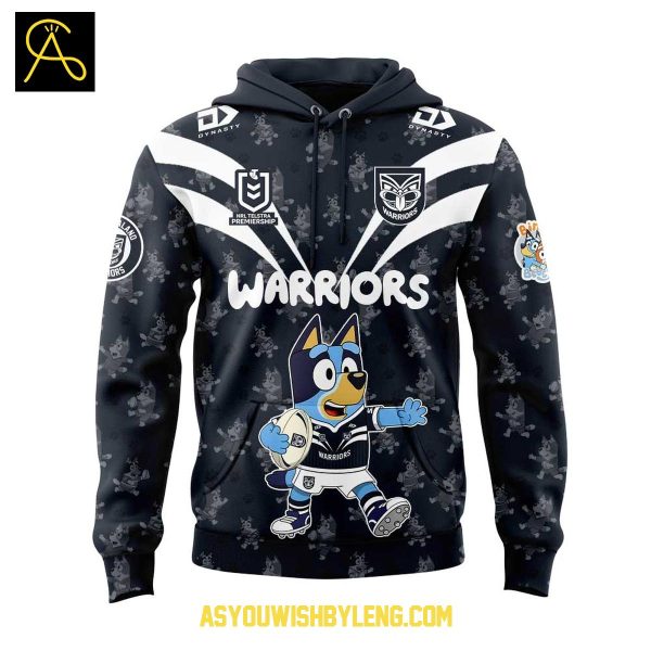 New Zealand Warriors 2025 Bluey Heeler Rugby Hoodie T-Shirt