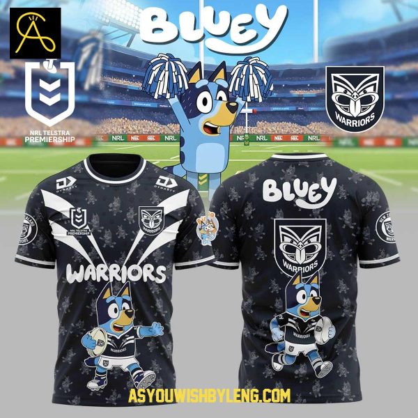 New Zealand Warriors 2025 Bluey Heeler Rugby Hoodie T-Shirt