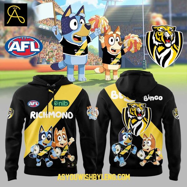 Richmond Tigers Bluey Heeler Rugby 2025 And Bingo Hoodie T-Shirt