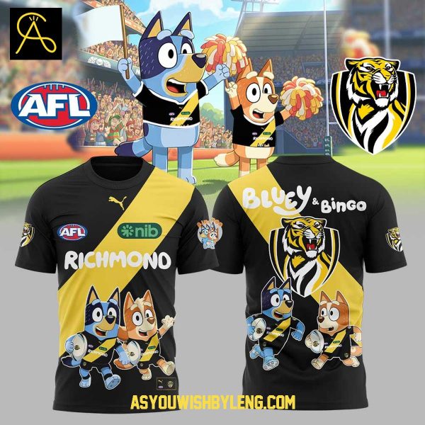 Richmond Tigers Bluey Heeler Rugby 2025 And Bingo Hoodie T-Shirt
