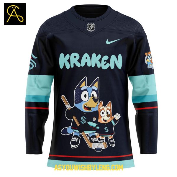 Seatle Kraken Bluey Heeler And Bingo 2025 Hockey Jersey