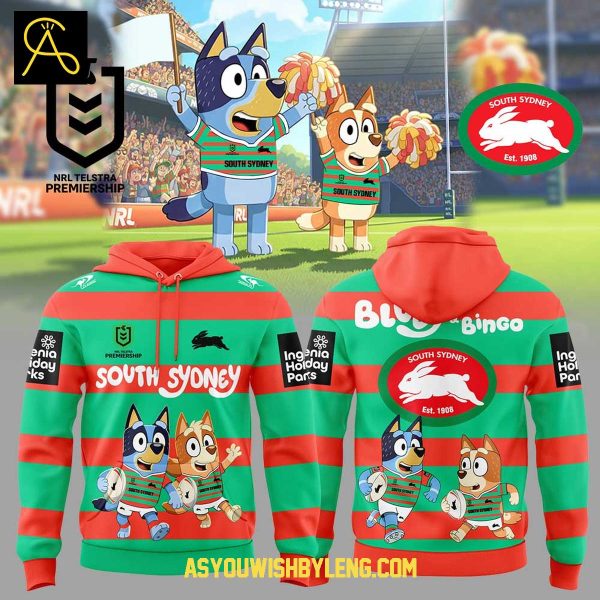 South Sydney Rabbitohs Bluey And Bingo Heeler Family 2025 Hoodie T-Shirt