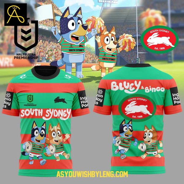 South Sydney Rabbitohs Bluey And Bingo Heeler Family 2025 Hoodie T-Shirt
