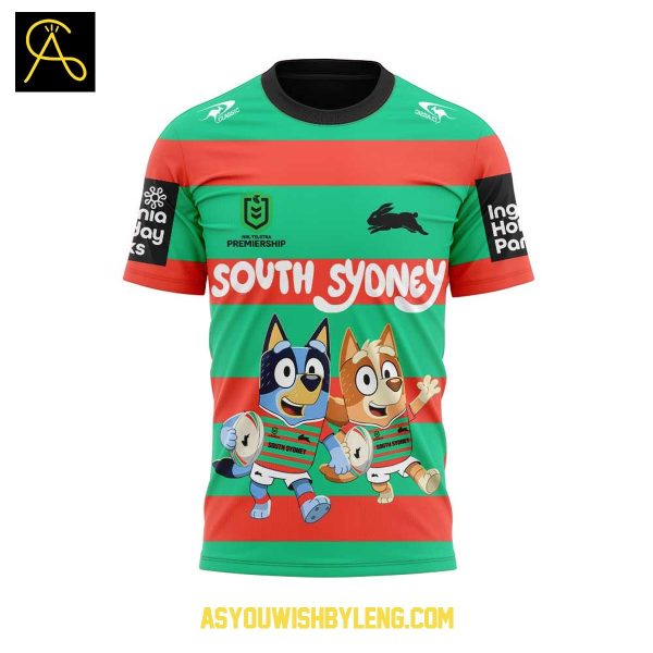 South Sydney Rabbitohs Bluey And Bingo Heeler Family 2025 Hoodie T-Shirt
