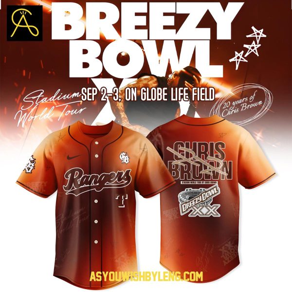 Texas Rangers Celebrating Chris Brown Breezy Bowl XX Tour 2025 Baseball Jersey