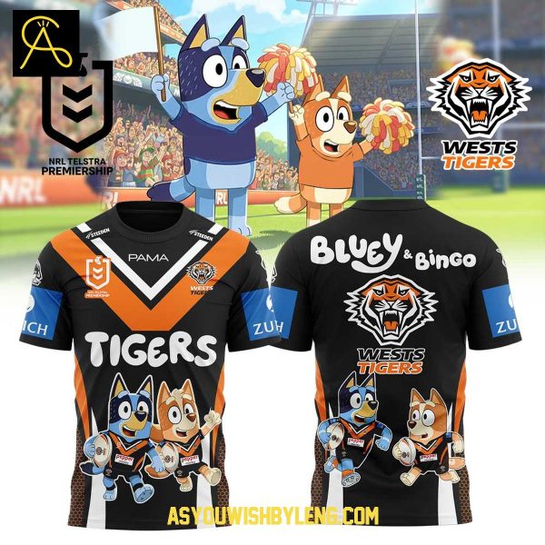 Wests Tigers Bluey And Bingo 2025 Heeler Family Hoodie T-Shirt
