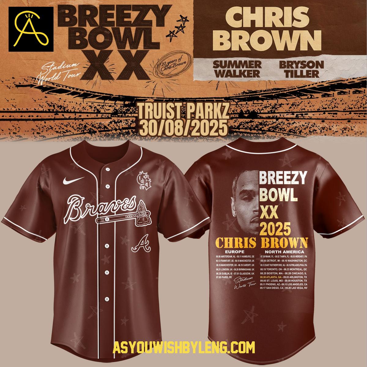 Atlanta Braves Chris Brown 2025 Tour Breezy Bowl Summer Baseball Jersey Atlanta Braves Chris Brown 2025 Tour Breezy Bowl Summer Baseball Jersey