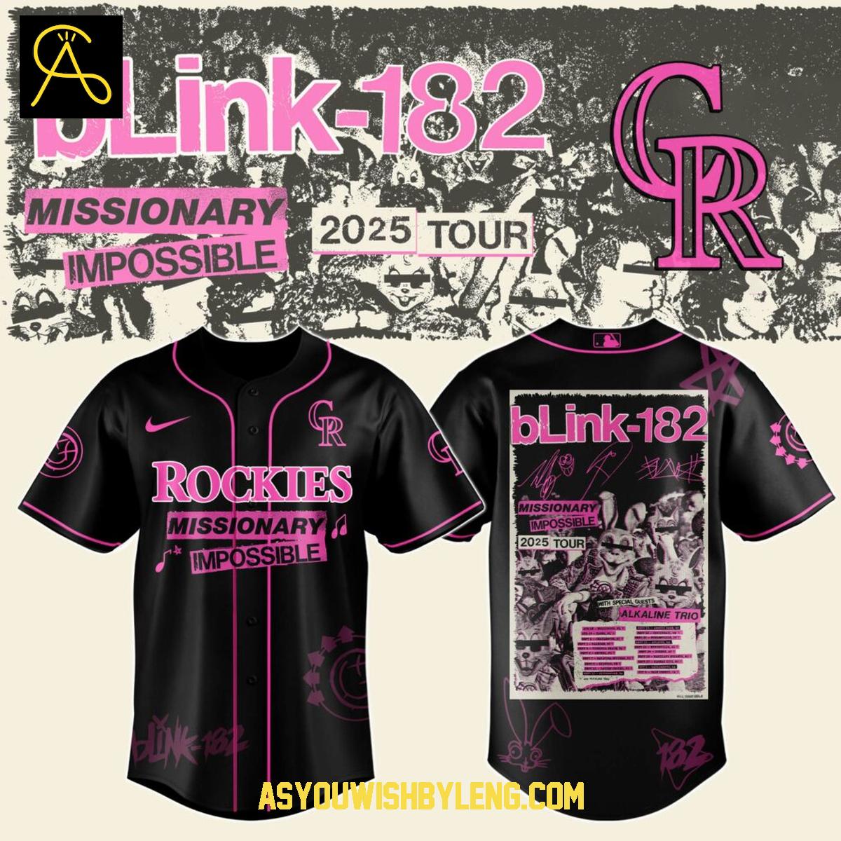 Colorado Rockies Blink-182 2025 North America Tour Baseball Jersey Colorado Rockies Blink-182 2025 North America Tour Baseball Jersey