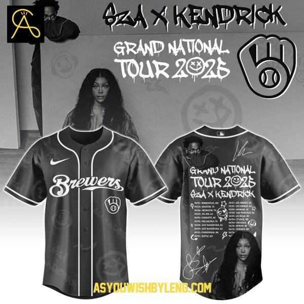 Milwaukee Brewers Kendrick Lamar SZA Grand National Tour 2025 Baseball Jersey