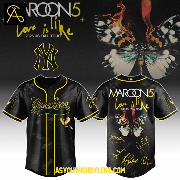 New York Yankees Maroon 5 Love Is Like Tour 2025 Celebrate Baseball Jersey